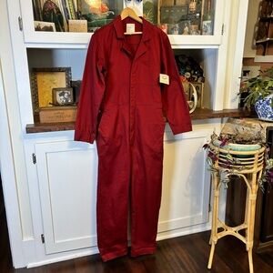 for days long sleeve cotton twill button jumpsuit coveralls Merlot dark red